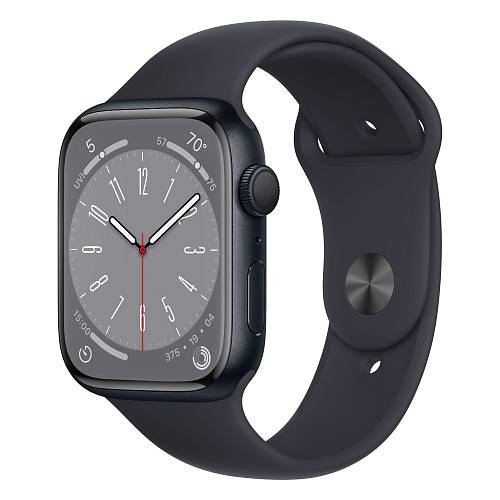 Apple Watch Series 8, 41 мм, GPS+Cellular, корпус цвета «тёмная ночь», ремешок черного цвета, S/M